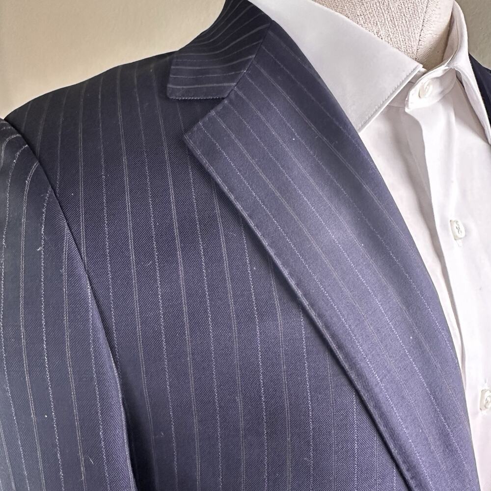 Abito Sartoriale Blazer Sport Coat Men US 38 R Navy Super 150 Subtle pinstripe - Picture 5 of 16